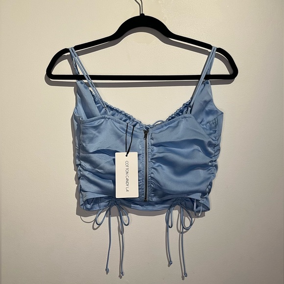 New blue cropped satin top - Picture 4 of 4